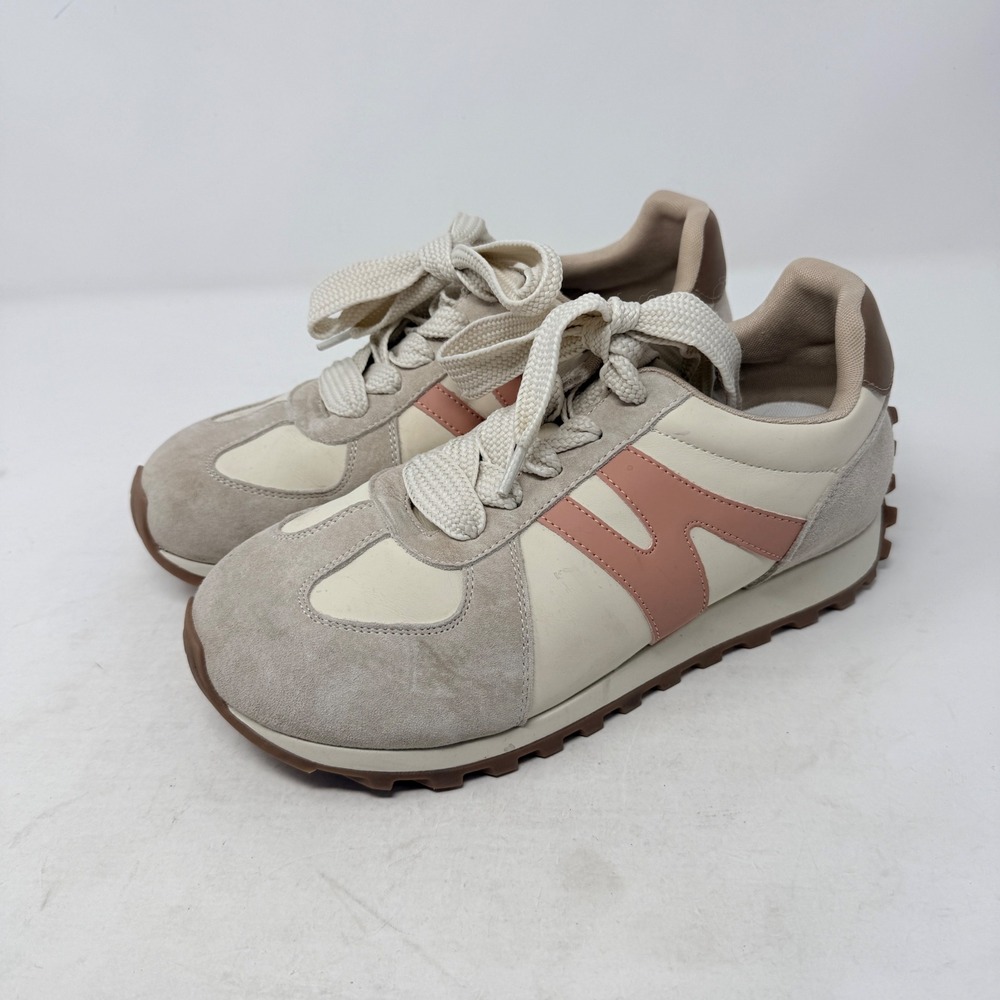 Somiliss Easy Stride Retro Suede Leather Sneakers Cream Pink Size 7.5